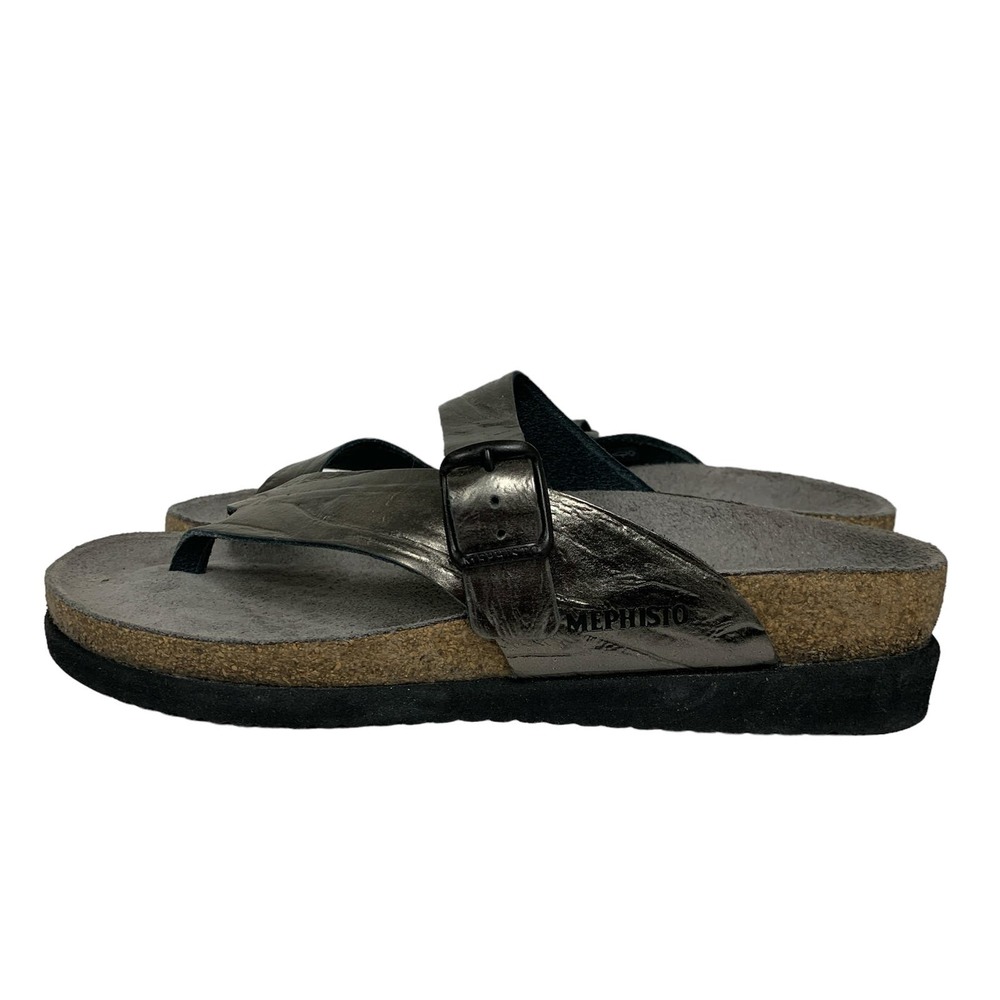 Mephisto Metallic Pewter Thong Sandals with Adjustable Strap - Picture 4 of 8